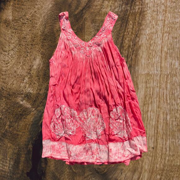 Pink embroidered seashell flowy tank top bohemian boho chic coquette mermaidcore - Picture 1 of 9